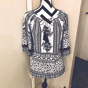 OLIVE HILL WHITE & BLACK PRINT BLOUSE